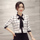 2016春装新款女装韩版CCDD长袖雪纺上衣衬衫打底衫短裙套装两件套