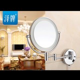 黄铜美容镜 浴室卫生间化妆镜 双面带LED灯放大壁挂折叠伸缩镜
