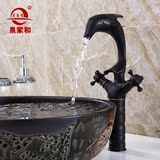 泉家和 黑色海豚龙头浴室面盆冷热 可旋转复古洗手盆水龙头 创意