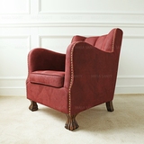 美式皮沙发椅子 单人沙发 小户型咖啡馆外贸家具酒红色休闲椅北欧