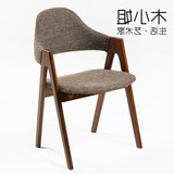 北欧实木布艺餐椅 美式办公椅靠背家用 咖啡厅休闲椅子电脑椅