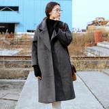 2015冬装新款韩版女式长款宽松加厚斜纹呢子大衣外套女毛呢大衣冬