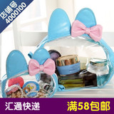 韩国高档美女必备可爱兔耳朵卡通透明PU皮防水洗漱包 化妆包
