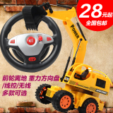 猎豹王方向盘遥控挖掘机玩具汽车挖土机钩勾机工程车电动车儿童