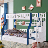 地中海蓝色全实木双层床儿童床高低床子母床上下铺芬兰松木梯柜