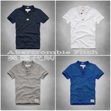 美国正品Abercrombie Fitch立领短袖T恤男 AF纯色修身半袖打底衫