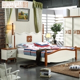 地中海床全实木松木板式床单人双人床1.5/1.8米现代简约婚床卧室