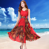 民族风印花雪纺连衣裙夏季长裙波西米亚沙滩裙修身显瘦无袖背心裙