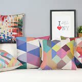 特卖清新北欧简约宜家粉彩几何抽象现代彩色棉麻抱枕个性沙发靠垫