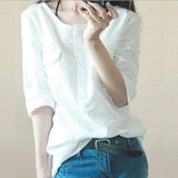 2016春夏女装新款韩版中国风棉麻亚麻料大码宽松休闲长袖短袖衬衫