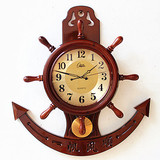 正品康巴丝中式木制挂钟钟表客厅时尚仿古船舵时钟舵手创意大挂表