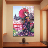 日式餐厅酒店包厢樱花美女图装饰画日式榻榻米仕女图卧室墙画壁画