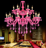 欧式公主玫粉色水晶吊灯 玻璃管蜡烛水晶吊灯客厅会所餐厅酒吧KTV