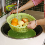 日本进口加厚双层洗菜篮沥水篮塑料厨房洗菜盆大号创意水果盘果篮