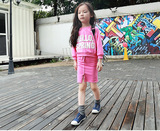 2015秋装新款韩版儿童毛巾绣字母套头卫衣包臀半裙子两件套套装潮