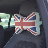 外贸复古米字英国国旗MINI汽车用座椅亚棉麻记忆棉护颈骨头枕通用
