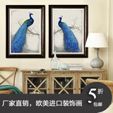 欧式美式蓝孔雀画现代客厅背景墙画二联 沙发背景墙新古典装挂画
