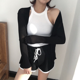 韩版简约纯色薄款长袖针织衫女夏季修身显瘦无扣冰丝开衫空调衫