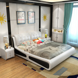 现代简约欧式真皮床双人床1.5米1.8米软床榻榻米储物床家具婚床床