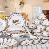 釉中彩56头骨瓷餐具套装西式高档碗碟碗盘微波炉适用家用