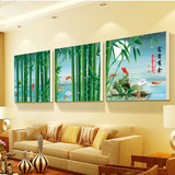 新中式壁画客厅玄关三联挂画沙发装饰画办公室无框画富贵竹子字画