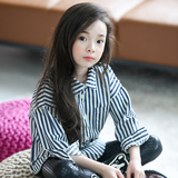 韩国童装2015秋冬新中大女童上衣韩版时尚条纹纯棉长袖儿童衬衫