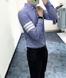 韩国TB休闲时尚长袖格子衬衫 男士欧美街头风修身小方格衬衣 包邮