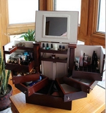 热销桌面化妆品收纳柜带镜 90度旋转收纳盒大号实木质化妆箱柜