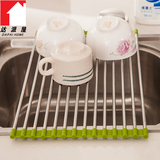 厨房用304不锈钢水槽上沥水架可折叠碗碟架 简易洗手池碗盘置物架