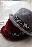 韩国正品代购 冬季顶尖钉珠镶钻花朵时尚针织礼帽卷边爵士帽女帽
