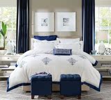 地中海纯色简约四件套纯棉床上用品欧式简欧酒店风格床品被套床单