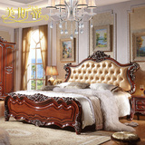 美式乡村实木床 欧式床 双人床新古典公主床1.8米 深色家具橡木床