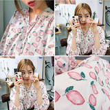 2016春季新款韩国甜美清新水果印花系带娃娃衫泡泡袖衬衫女