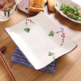 盘子创意长方形 家用梳型大号陶瓷长方深盘 日式餐具 手绘釉下彩