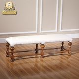金莎维加斯 卧室家具美式实木布艺床尾凳 欧式床边坐凳换鞋凳特价