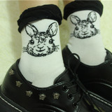 3双包邮韩版可爱猫咪花边袜子纯棉学生袜女百搭甜美黑白猫头袜子