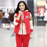 韩版2016秋冬加绒加厚学生显瘦休闲运动卫衣三件套装开衫外套女
