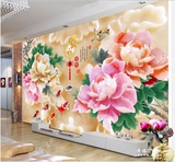 玉雕牡丹家和花开富贵壁布背景墙纸立体荷花墙布大型壁画客厅壁纸