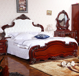 美式双人床美式田园公主大床婚床真皮软靠实木大床欧式深色大床