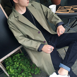 春秋季日系男士中长款韩版宽松薄款英伦时尚大码风衣纯色休闲外套