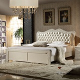 欧式实木高箱床简欧风格公主床现代象牙白色储物床韩式软包靠背床