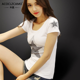 韩版女装夏装2016新款潮流短袖t恤女白色 纯棉修身半袖体恤上衣服