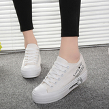 韩版潮春系带女休闲透气鞋学生女生运动鞋厚底内增高白色帆布鞋子
