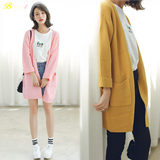 2016春秋季韩版新款长袖女式开衫中长款外套针织衫宽松大码薄毛衣