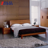 唯家尚品 北欧实木床板式双人大床储物气动高箱功能床胡桃木色床