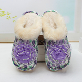 【天天特价】冬季新款时尚棉拖鞋公主版女款花朵厚底防滑拖保暖鞋