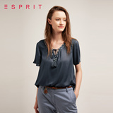 ESPRIT EDC 2016夏新品女士轻薄款流苏系带短袖衬衫-066CC1F005