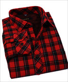 冬季新款男士保暖衬衫加绒加厚修身免烫衬衣男式红色格子加棉长袖