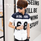 2016夏季韩版修身短袖衬衫男 青少年上衣服男士衬衣男装英伦半袖