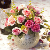 玫瑰花仿真花套装欧式假花室内家居客厅餐桌摆件花艺装饰花盆栽